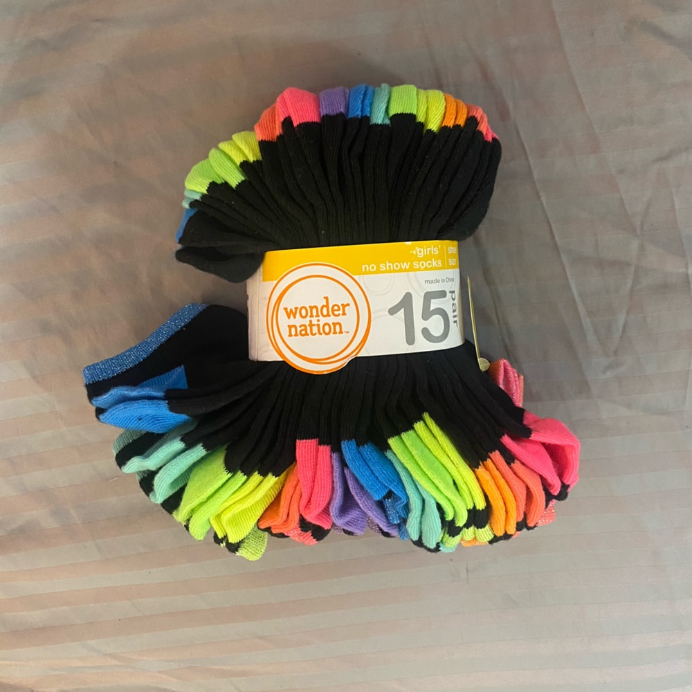 Wonder Nation Kids' Vibrant No Show Socks - 15 Pack
